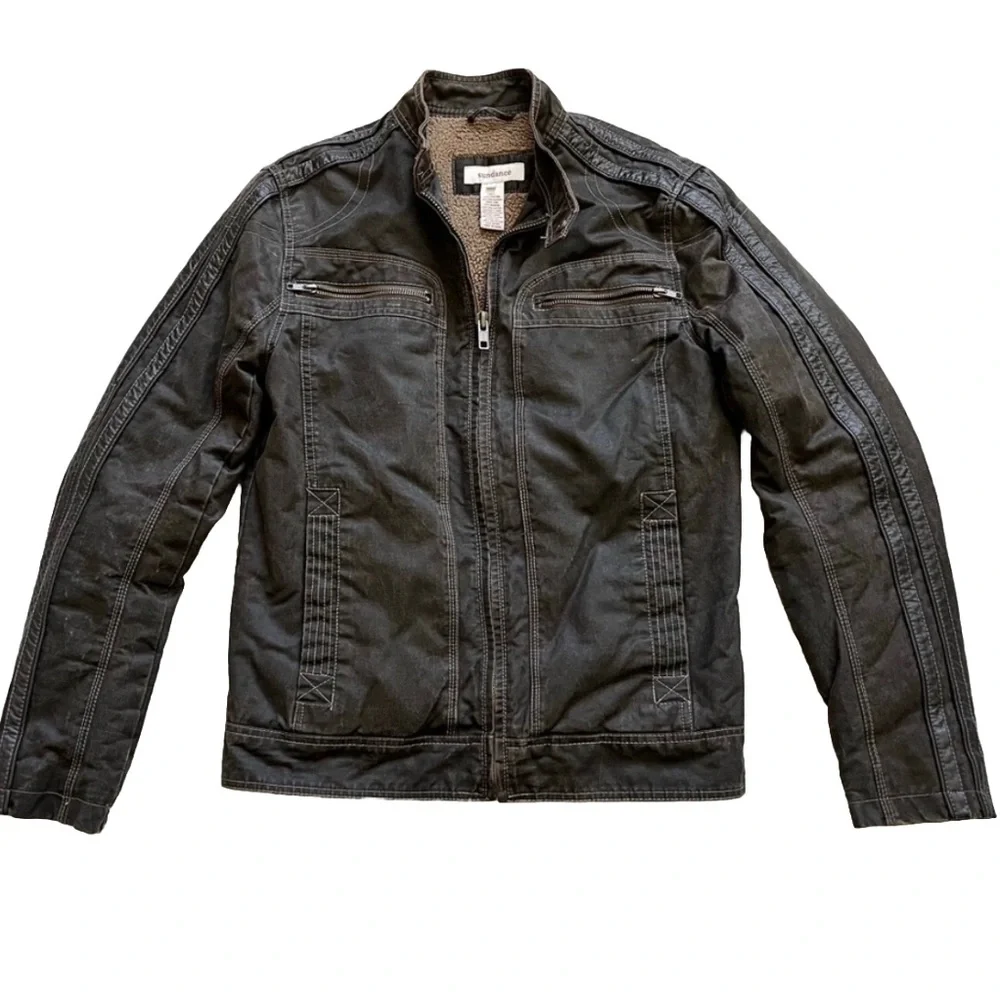SUNDANCE FAUX FUR/SHERPA LINED WAXED JACKET SIZE SMALL Aviator Trendy